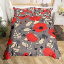 Poppy Flower Bedding Set Queen Size Kids Garden Floral Bltanical Comforter Co...