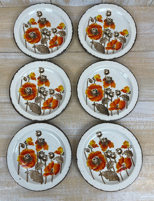 Set of 6 Midwinter Stonehenge Autumn Poppies 7'' Salad Plates 1970s England