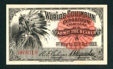 1893 ((CU)) World's Columbian Exposition Chicago Ticket May 1 to Oct 30 1893
