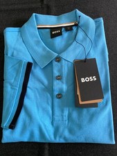 Hugo Boss PHILLIPSON Short Sleeve Cotton Polo Shirt Men Sz Medium Blue