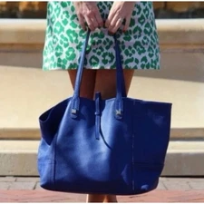 Stella & Dot Blue Paris Market Leather Tote Bag Purse Shoulder Bag Cobalt Medium