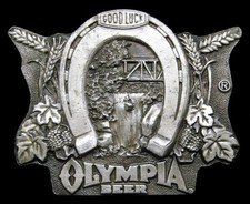 KJ22162 GREAT 1978 OLYMPIA BEER HORSESHOE LOGO w/BOTTLE OPENER BUCKLE