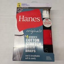 NEW Women  s Hanes 4 Pk Ultimate Cotton Stretch Boxer Briefs Size 6/M