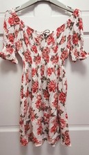Ambiance Women's 100% Rayon Crinkle Floral Off Shoulder Mini Dress - Small