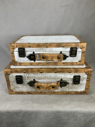 Lot Of 2 Vintage Style Wooden Storage Boxes/ Old Fashion Luggage Trunks