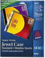 Inkjet CD/DVD Jewel Case Inserts, Matte White, 20/Pack White 