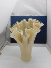 Murano-style art glass gold luster handkerchief stretch vase, 16"