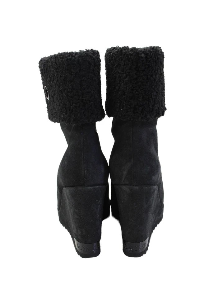 Moncler Mujeres Piel de oveja Cuña Botines Negro Talla 37.5 7.5 Foto 3 de 4