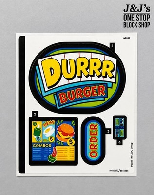 LEGO  Sticker Sheet Fortnite Durrr Burger Restaurant 77076 Beef Boss BRAND NEW