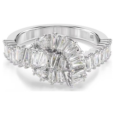 Swarovski Matrix Ring, Baguette Cut, Knot, White, Rhodium Plated 5727122 Size 7