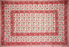 Pretty in Pink Block Print Cotton Tablecloth 90" X 60" Pink