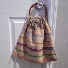 Vintage Canvas Tote Bag with Tortoise Shell H...