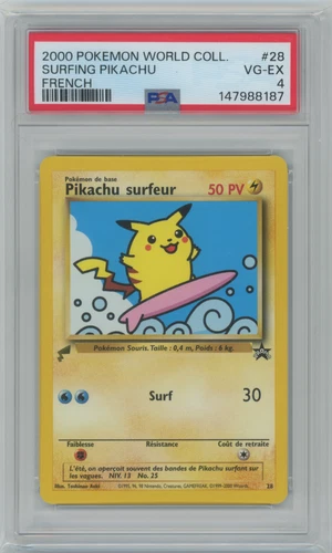 2000 Pokemon FRENCH World Collection Promo Pikachu Surfeur-Surfing 28 PSA 4