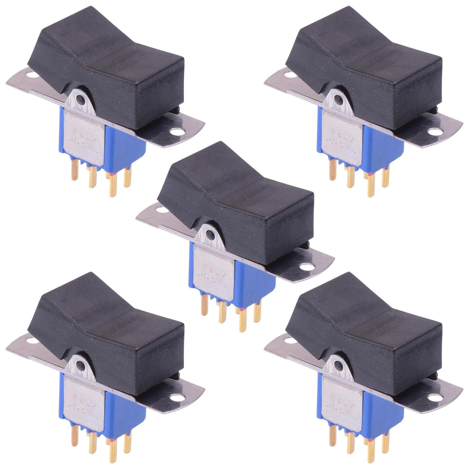 5 x 7946ZCD Black On-On Panel Mount PCB Rocker Switch DPDT 0.4A 20V