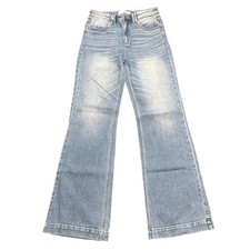 Kancan Holly High Rise Flare Jeans Light Wash Fade Wide Leg 7 29 x33 Whiskering