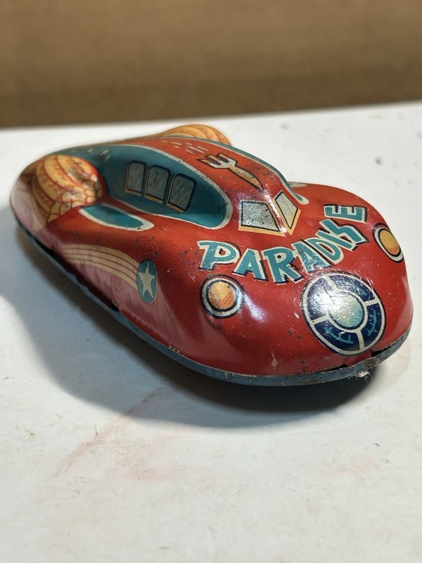1950’s Japanese 4” Tin Litho Friction Space Rocket Car Rare ‘Paradise’ Variation