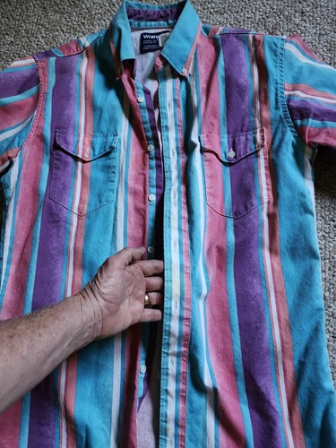 TWO Vintage Wrangler Western Shirts Long And Short Sleeve 15 1/2 x 33 - Picture 10 of 12