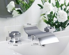 Bathroom Basin 3 PCS Waterfall Spout Mixer Diamond Handles Chrome Brass Faucet