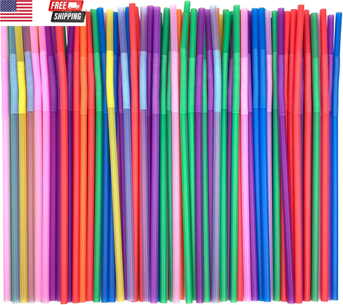 100 Pcs Flexible Colorful Disposable Plastic Bendable Drinking Bendable Straws,
