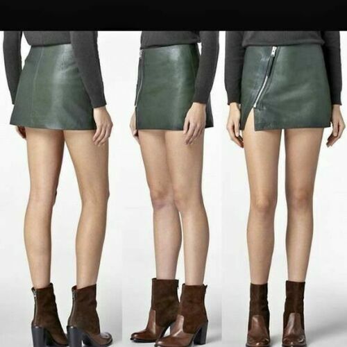 FABULOUS ALLSAINTS LUCILLE GREEN LEATHER SPLIT ZIP CLUBBING MINI SKIRT UK 10 US6 image 2