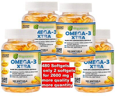 #ad 4 Ultra Pure Omega 3 Fish Oil 2600mg Small Potent Joint SUPPORT Relief XL 480 $36.72