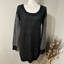 BCBGeneration Women Black Knit Sweater Mini Dress Wool Blend Scoop Neck Size M/L