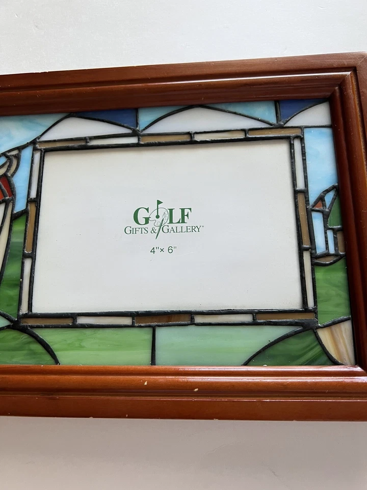 Marco de fotos de trabajo de vitrales con tema de golf para foto de 4” por 6” Foto 3 de 4