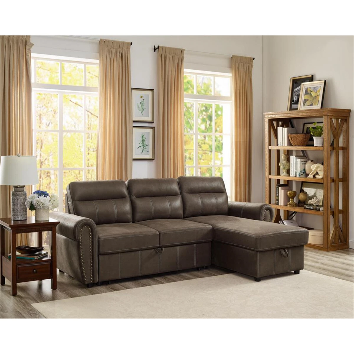 Lilola Home LILOLA Ashton Microfiber Reversible Sleeper Sectional Sofa
