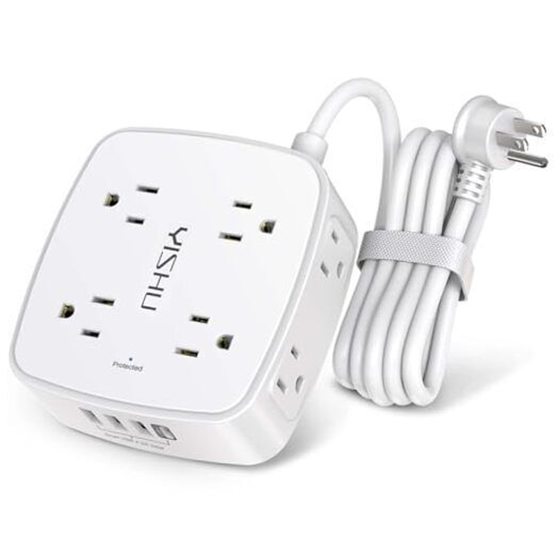Surge Protector Power Strip - 8 Widely Outlets with 4 USB Ports, 3 6 Ft White-image