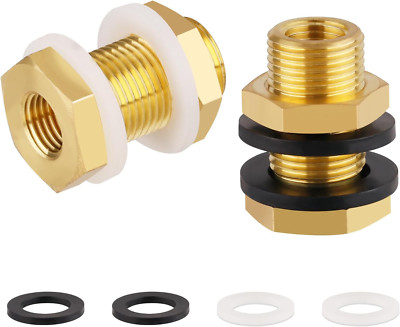 2-Pack Solid Brass Bulkhead Fittings 1/4 NPT Taper Female 3/4'' Straight Male