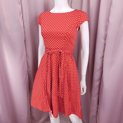 Dressystar Women's Cotton Polka Dot Short Sleeve Belted Fit & Flare Dress  Small | eBay