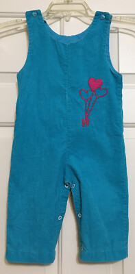 Vintage Royal Heir 18 month blue pink hearts sleeveless overalls baby girl