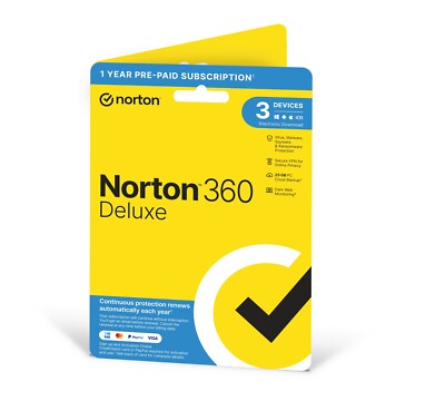 Norton 360 Deluxe Antivirus 2026 VPN 3 Geräte 1 Jahr - 5 Minuten Lieferung
