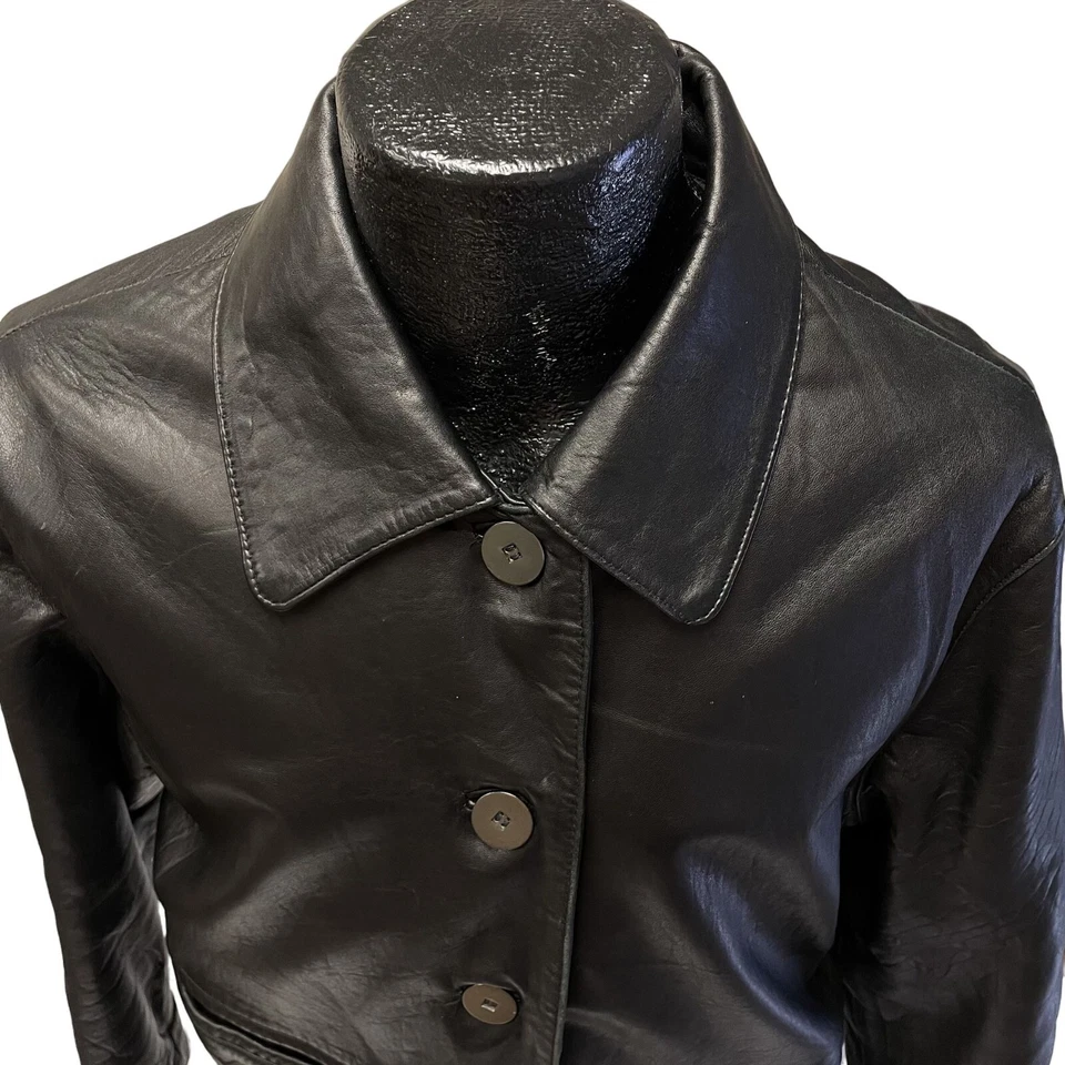 De Colección Años 90 Express Mujer Negro GUANTE Cuero Btn Abrigo Chaqueta Forrada Aislante Foto 3 de 4
