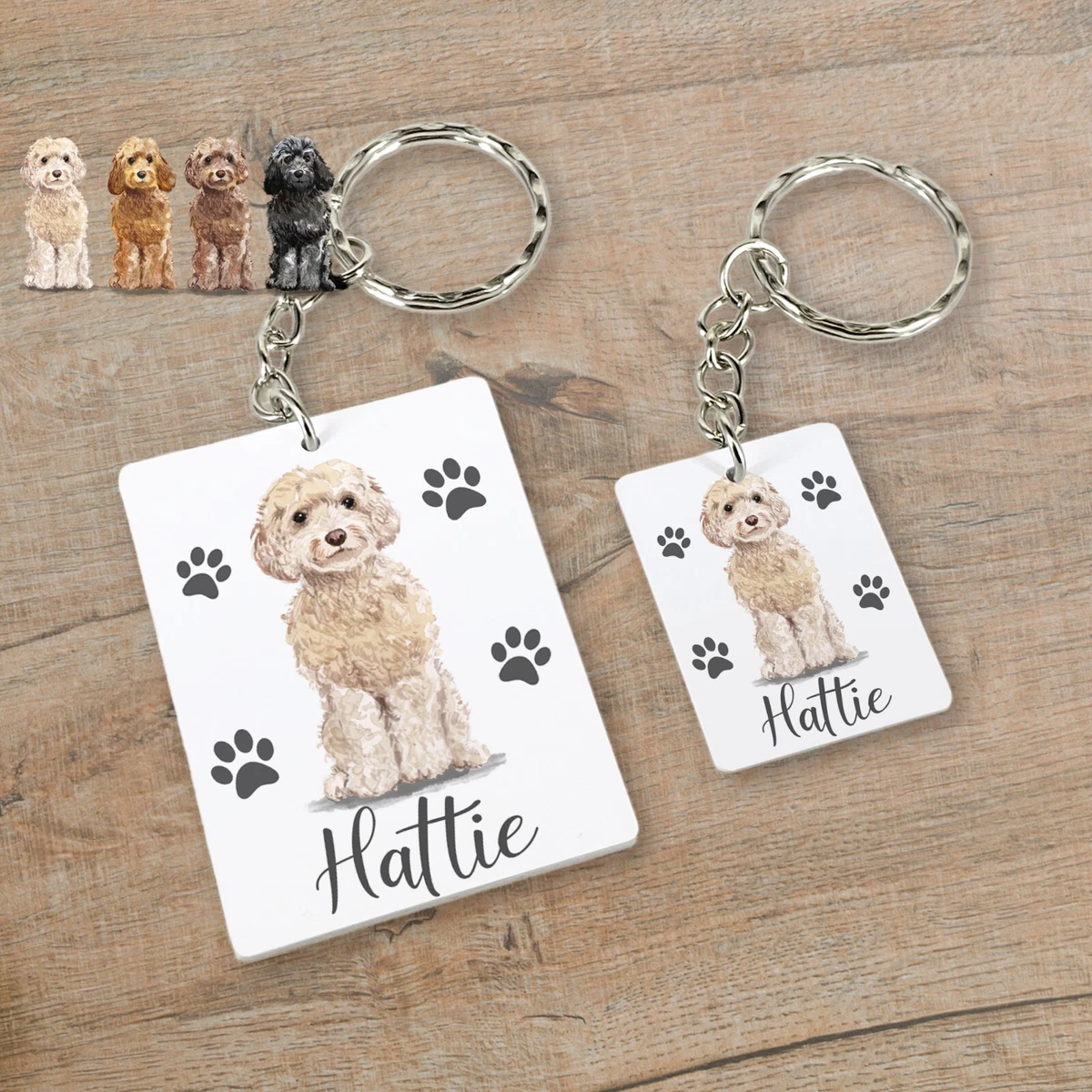 Cockapoo Dog 4 Colours Personalised Name Keyring Keychain Gift Idea Cockerpoo