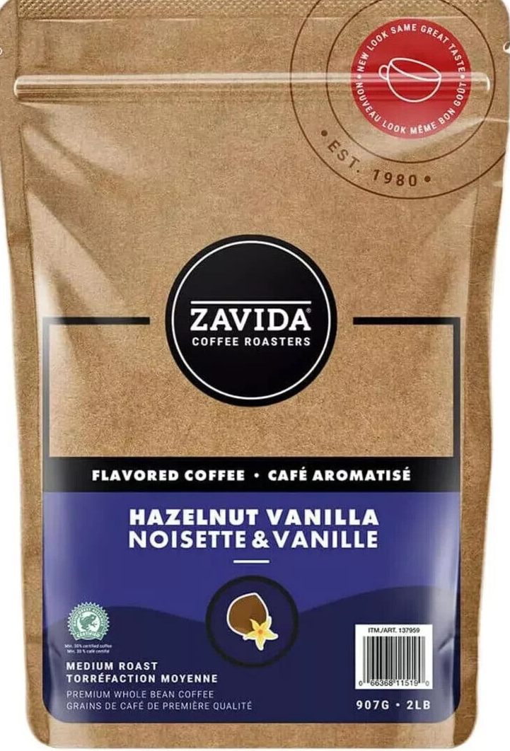 ZAVIDA HAZELNUT VANILLA WHOLE BEAN COFFEE MEDIUM ROAST 2x907g 2