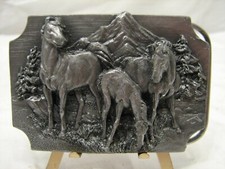 Vintage Pewter Siskiyou Wild Horses Western Belt Buckle Foal