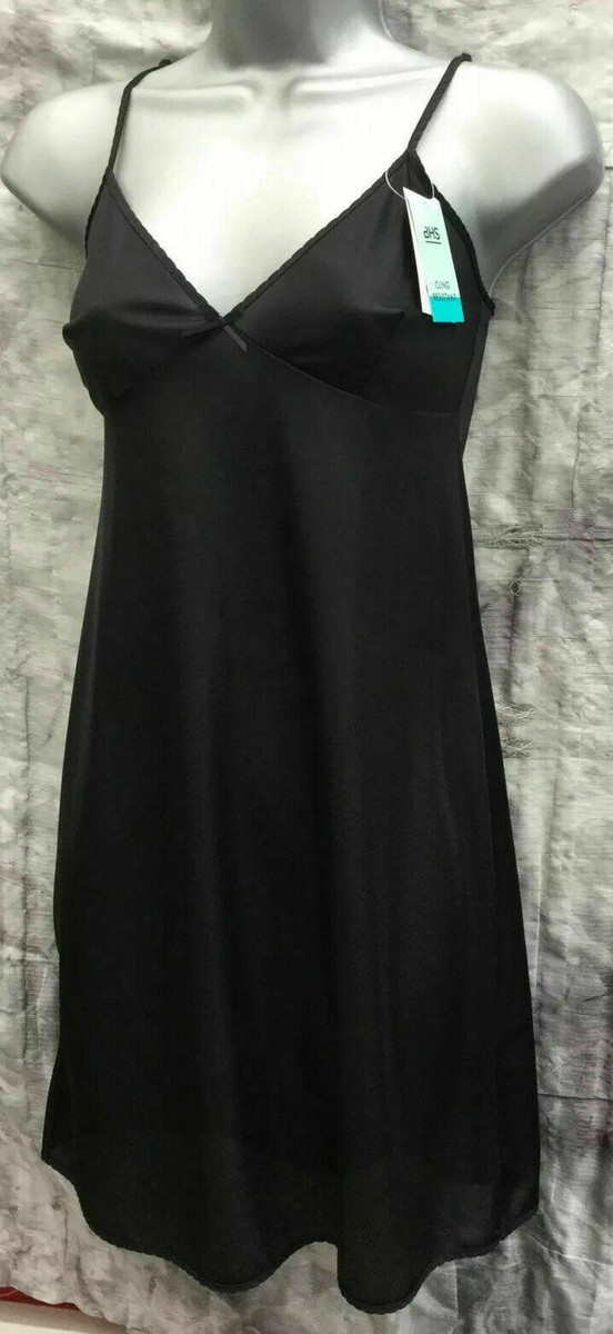 Black Full Slip Nightie Chemise Adjustable Straps BHS UK D1