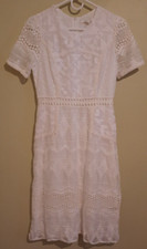 Anthropologie Sz 2 Eri + Ali Swann Lace Eyelet Ivory Midi Dress Formal Cocktail
