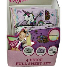 Nickelodeon JoJo Siwa Full Sheet Set 4 Piece Microfiber Cob Unicorn BowBow Dog