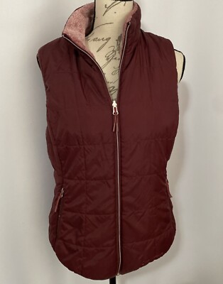 FREE COUNTRY Women Med Wine Full Zip Puffer Vest Fleece Lined Reversible