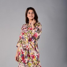 Indian Beige Bird Printed Cotton Robe Long Kimono Sleepwear Night Suit Kimono US