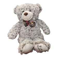 FAO Schwarz Teddy Bear 18  Gray Plaid Bow Tie Soft Plush Stuffed Animal Frosted