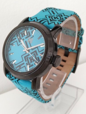 KR3W Karma K1001 Women's 38mm Turquoise Dial Fabric + Leather Watch NEW BATTERY