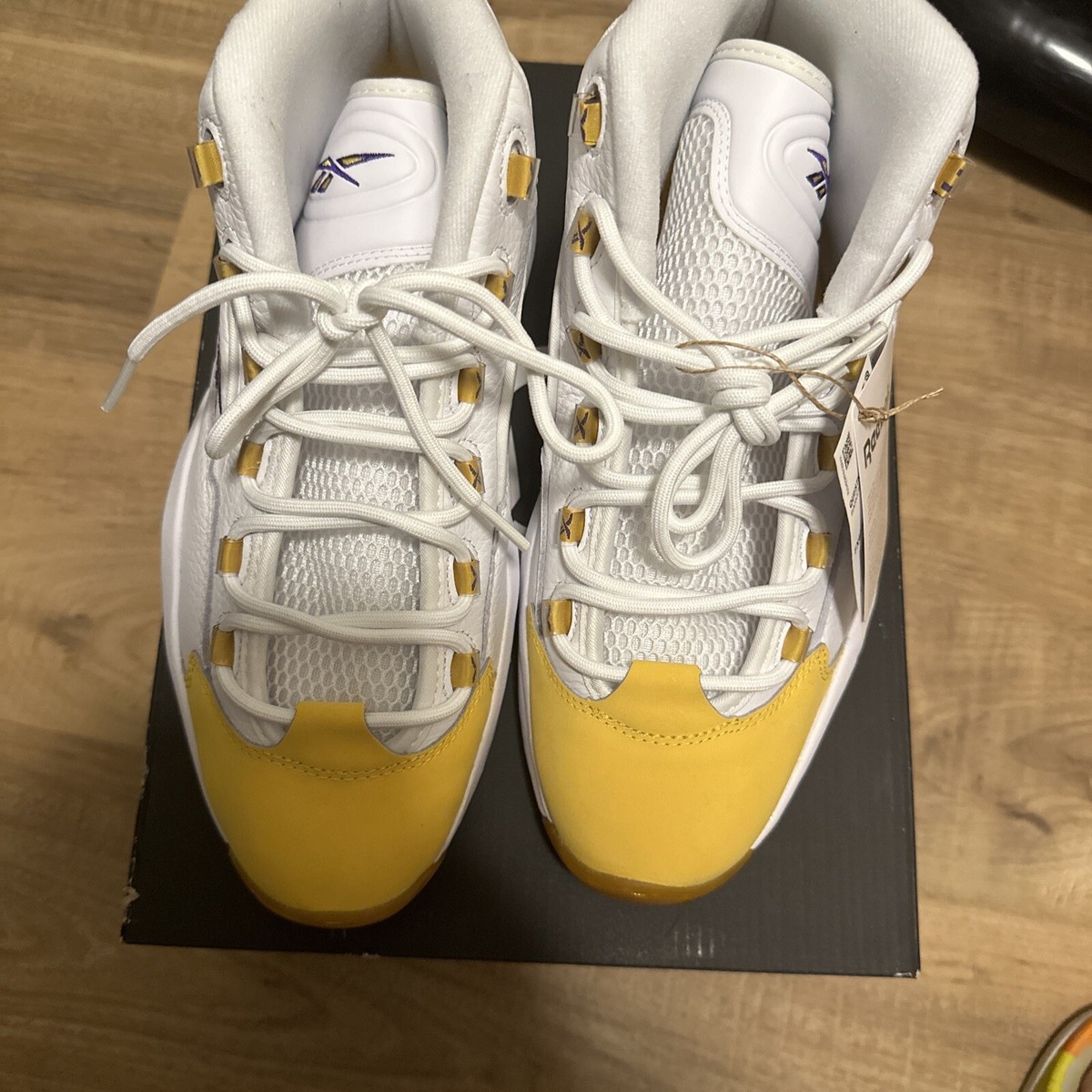Reebok Question Mid Allen Iverson White Yellow Toe Lakers Kobe