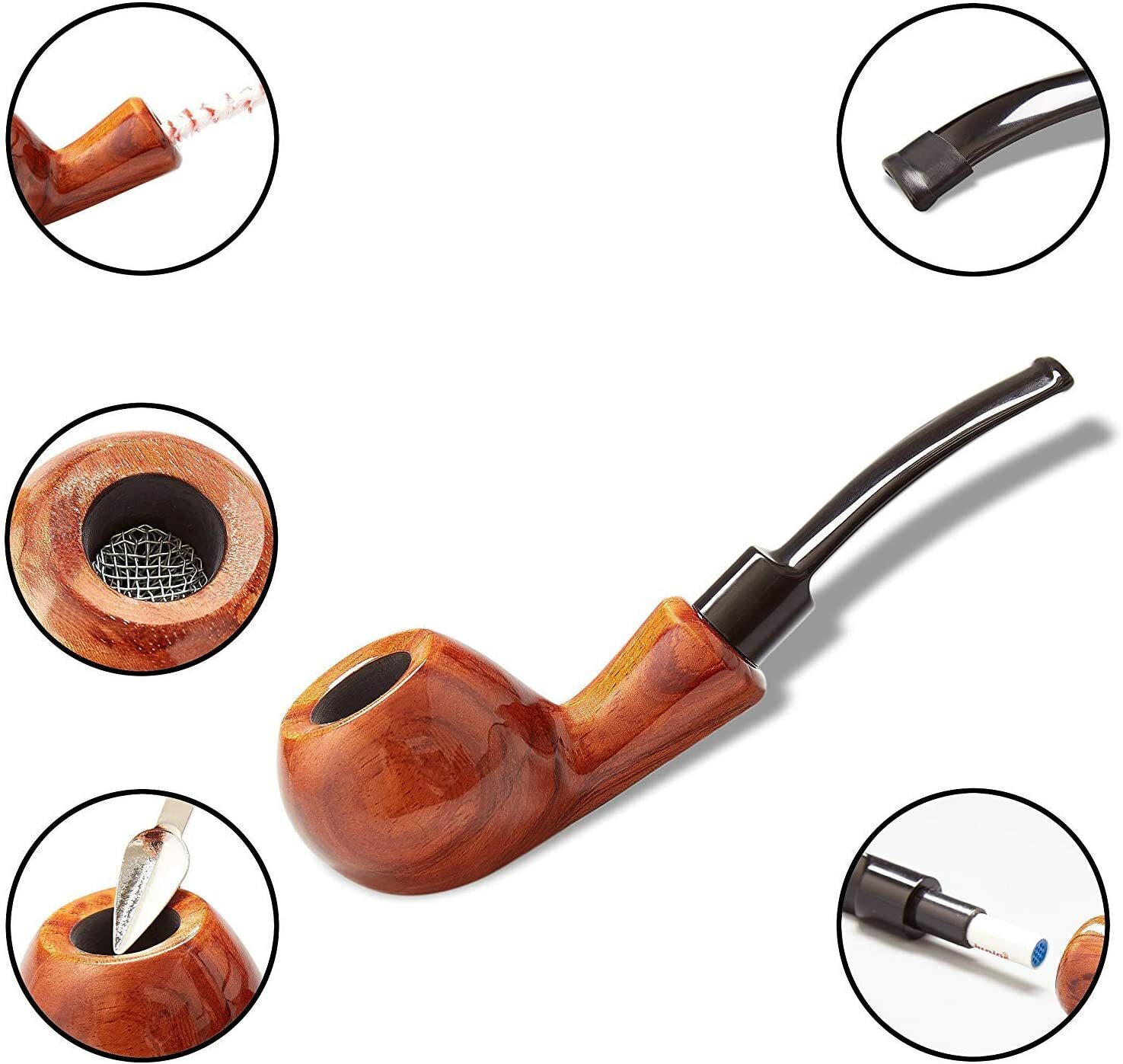 Rosewood Tobacco Pipe 9mm Carbon Filter Bent Stem Mouthpiece Wood Smoking Pipe
