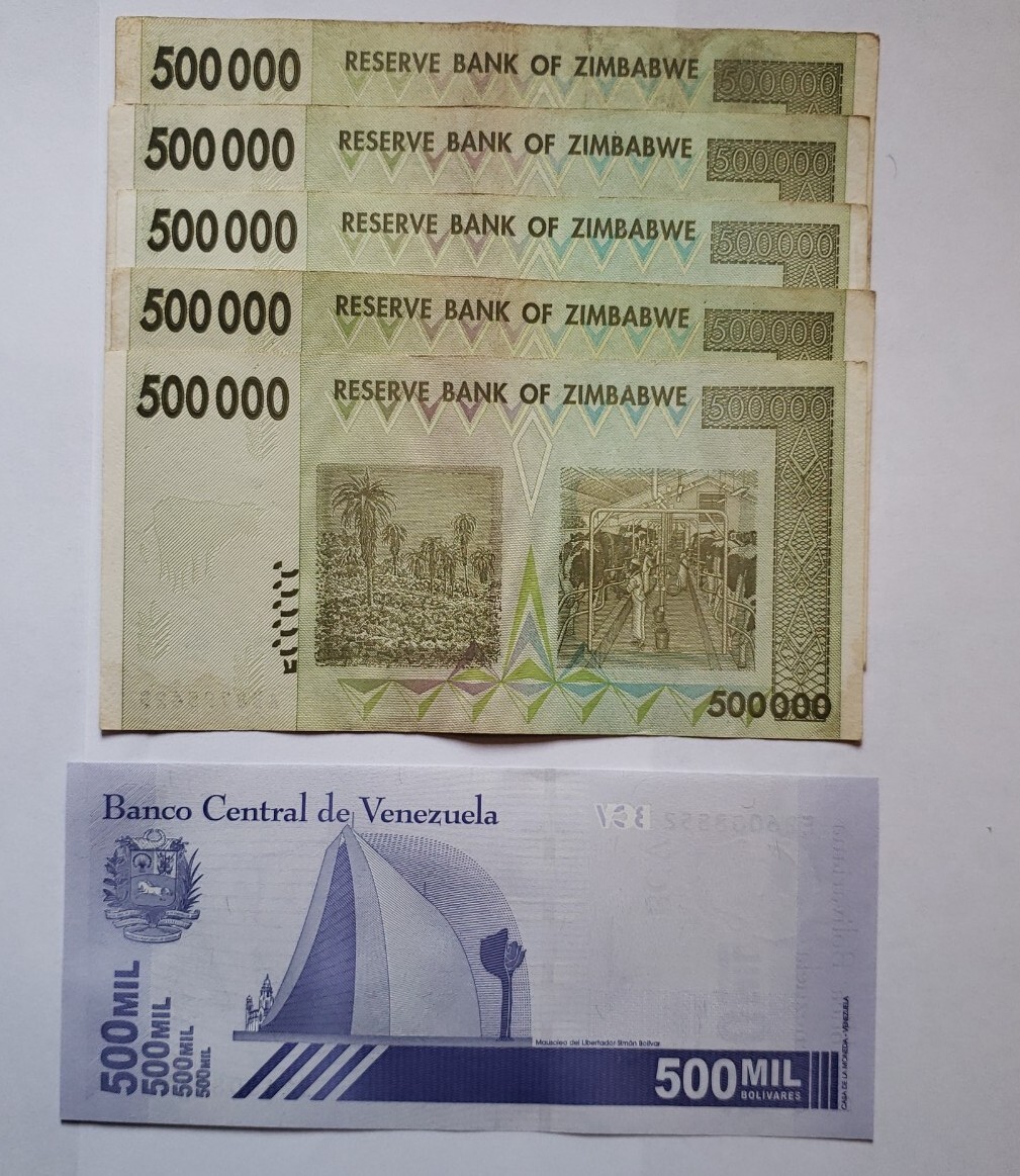 Set 5 Zimbabwe Foreign BUNDLE MONEY BANKNOTES CURRENCY 500K + Free Note