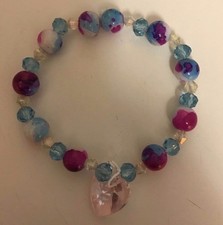 Handcrafted Dangle Heart Round Beaded Stretch Bracelet Womens Girls Jewelry