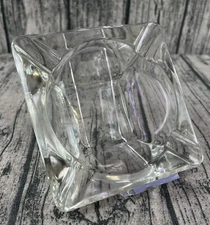Ashtray Vintage Clear Glass Heavy Ashtray - Square With Beveled Corners 6 inches