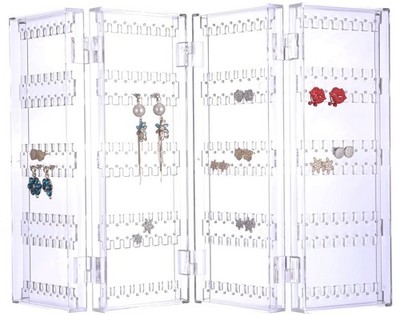 256 Hole Foldable Acrylic Jewelry Organizer 5 Tiers 4 Panels Clear Display Stand